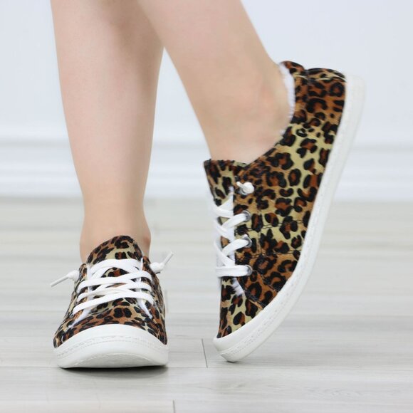 Leopard Women's Flat Sneakers Suede Lace Up Round Toe Warm Knit Lining - Picture 3 of 13